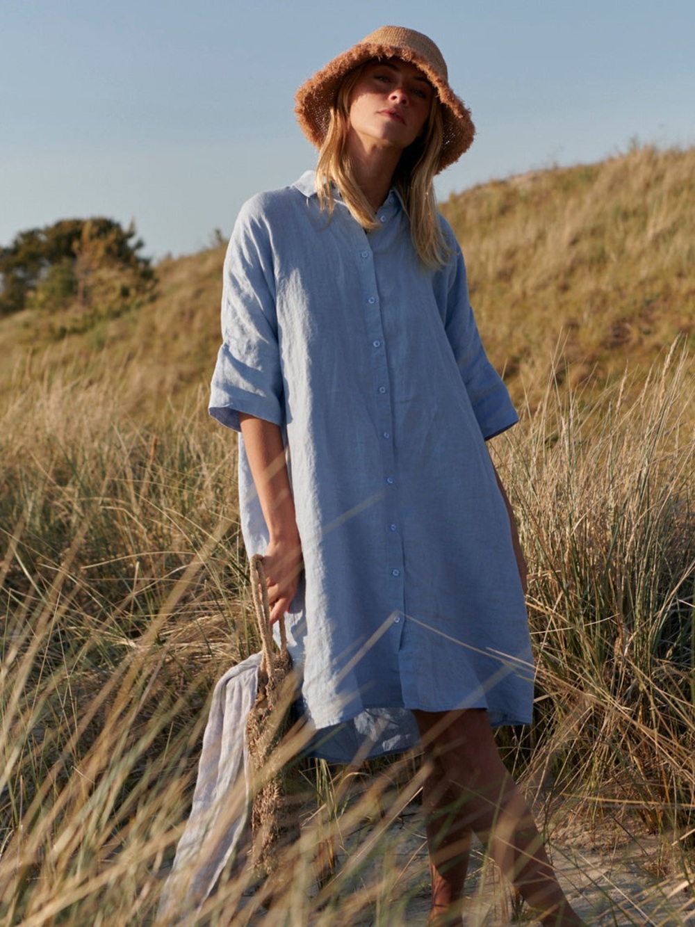 Sauths GABI - LINEN SHIRT DRESS IN LIGHT BLUE
